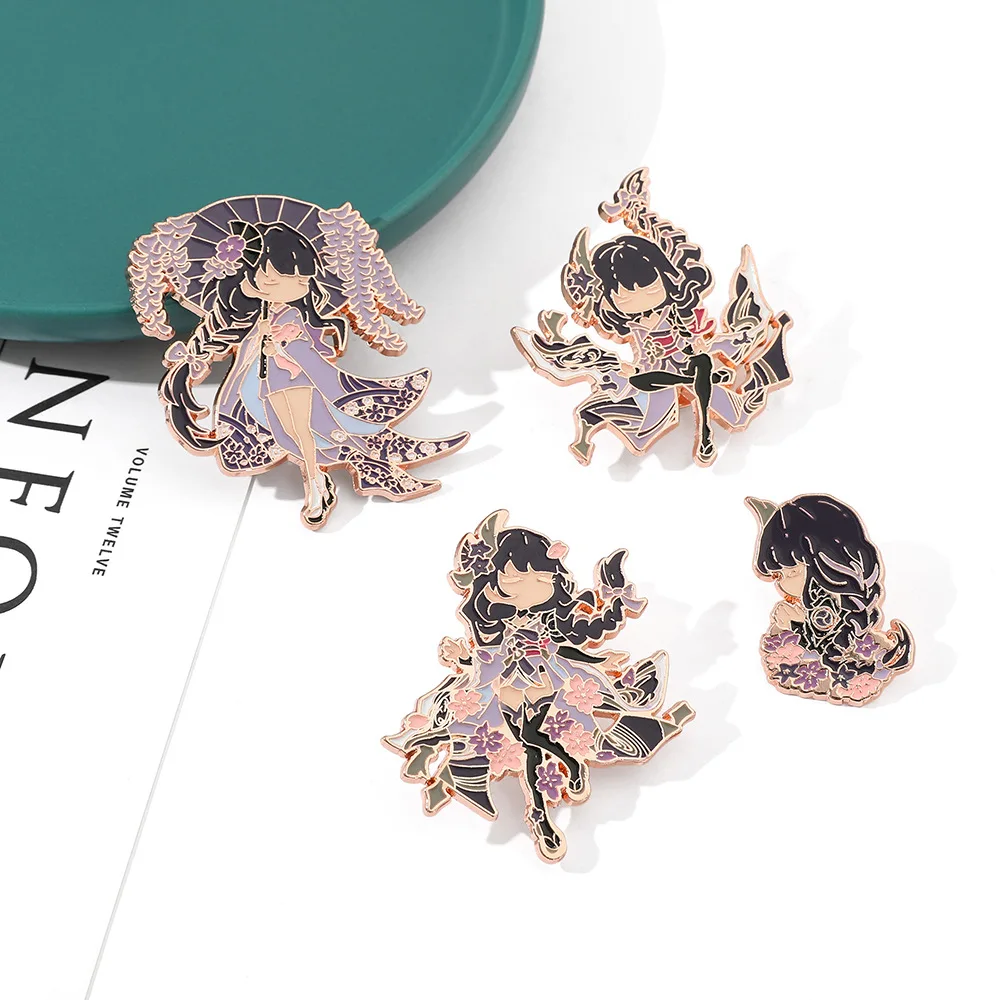 Аксессуары для косплея Cute Genshin Impact Raiden Shogun эмалированная Металлическая Булавка