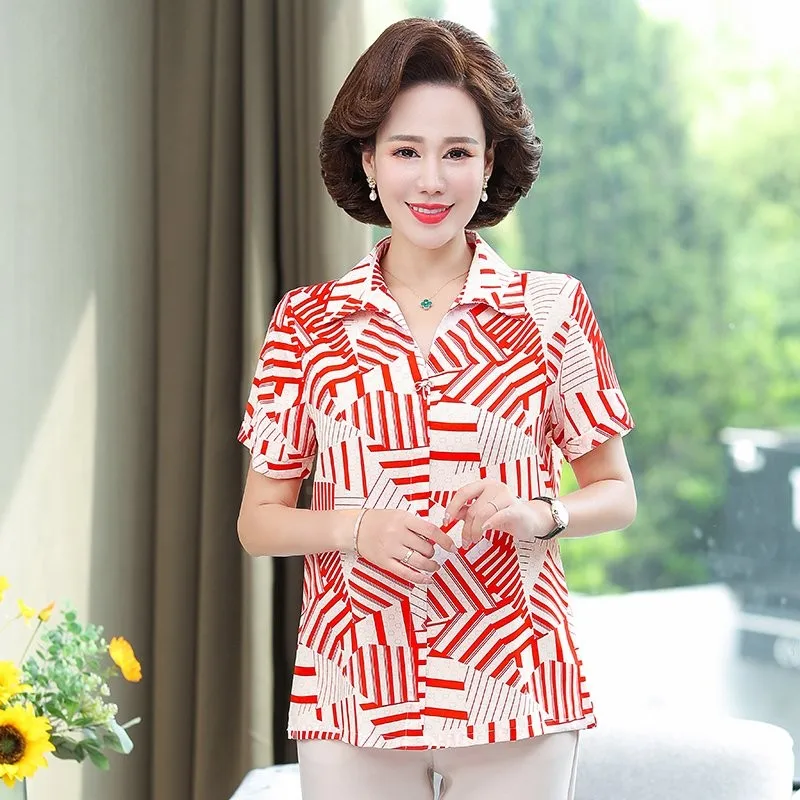 

2022 Summer Tops Women T-shirt Vintage Short Sleeve Women Shirts Korean V-Neck Summer Womens stripe Tops Blouse