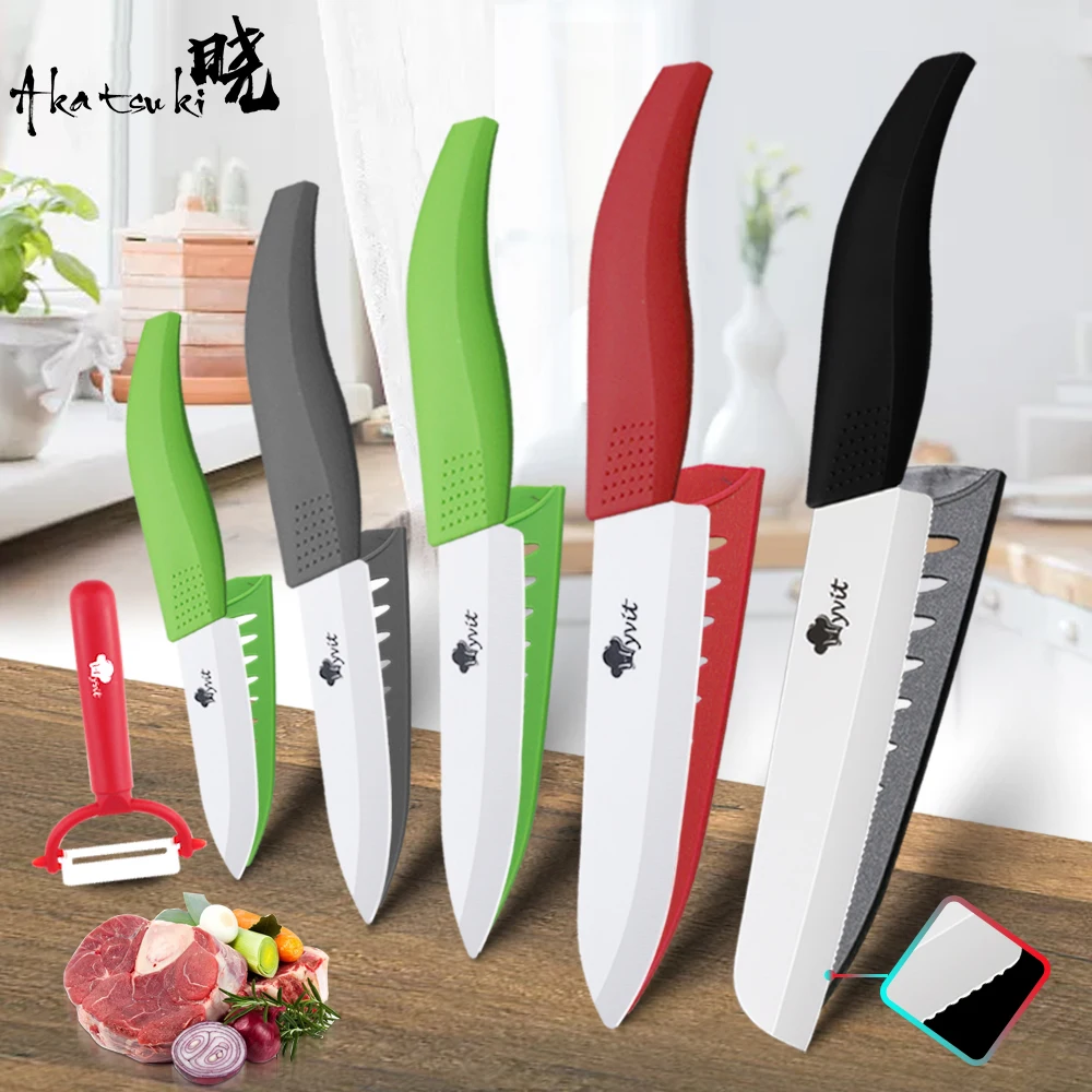 Ceramic Knives Kitchen Knives 3 4 5 6 inch Paring Utility Slicing Chef Bread Set+Peeler Zirconia White Blade Cooking Tool