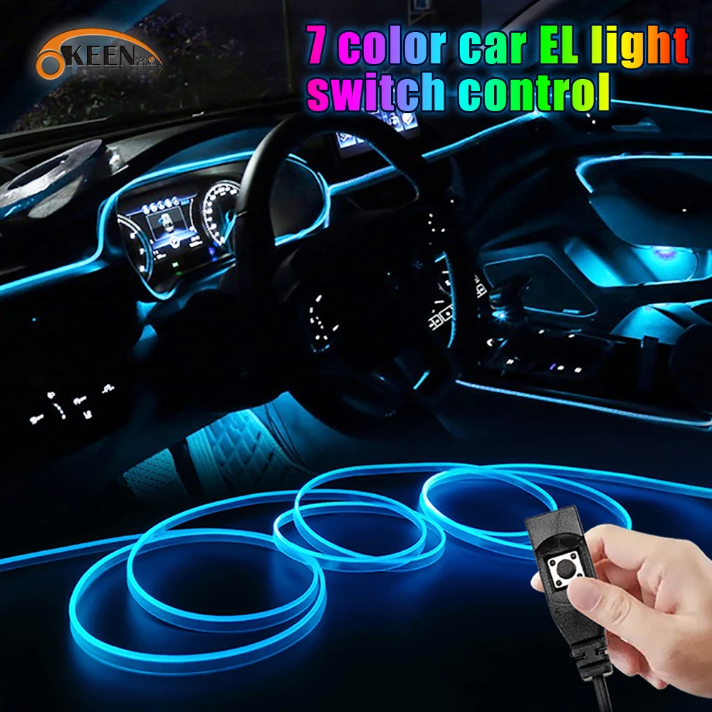 

OKEEN 1M/2M/3M/5M 7Color LED Car Interior Decorative Atmosphere Light Strip RGB LED USB Optical Fiber Auto Neon Ambient Light 5V