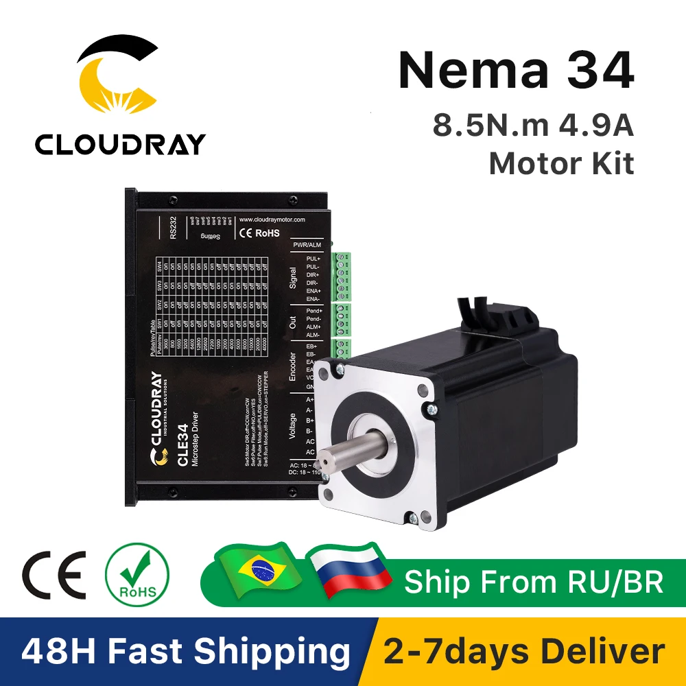 

Шаговый двигатель Cloudray Nema 34 с энкодером 8.5 Нм