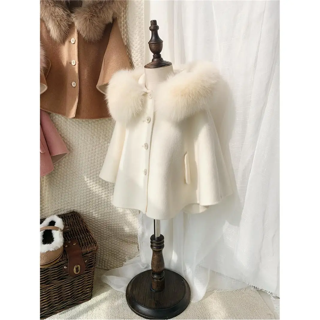 

2022 Wool Blends Outerwear Hooded Single Breasted Cotton Polyester Simple Comfortable Warm Fashion Sweet Winter Girls Kids