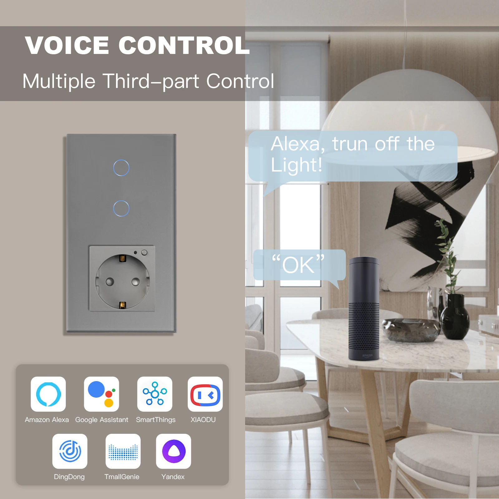 Умный сенсорный выключатель BSEED с поддержкой Wi-Fi панелью из хрустального стекла