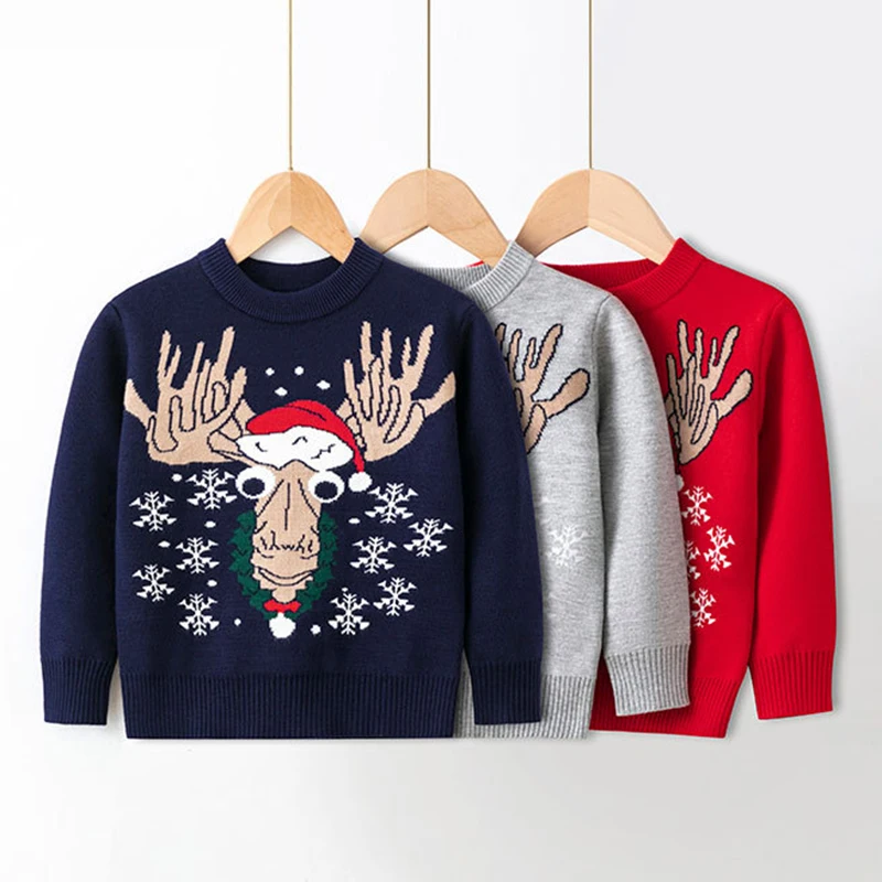 

Kids Baby Boys Girls Cartoon Deer Pullover Sweaters New Autumn Winter Kids Baby Boy Girl Long Sleeve Knit Children's Sweaters