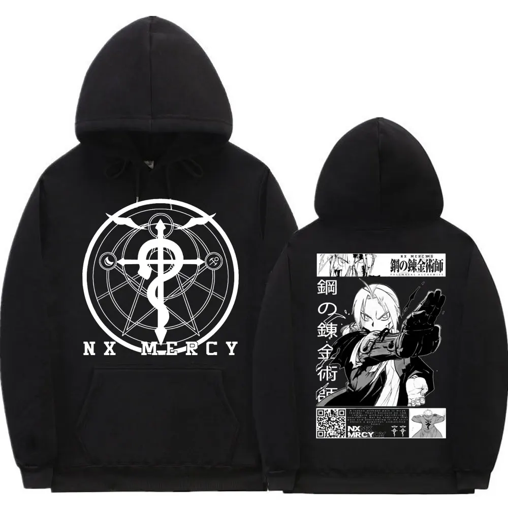 

Anime Fullmetal Alchemist Graphic Print Hoodie Tops Men Women Cartoon Harajuku Loose Hoodies Edward Elric Manga Vintage Clothes