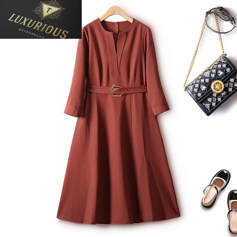 

Dresses For Women 2024 Light Luxury V Neck Wrist Sleeve Elegant Korean Fashion Over The Knee Casual Party Female Dress 4XL