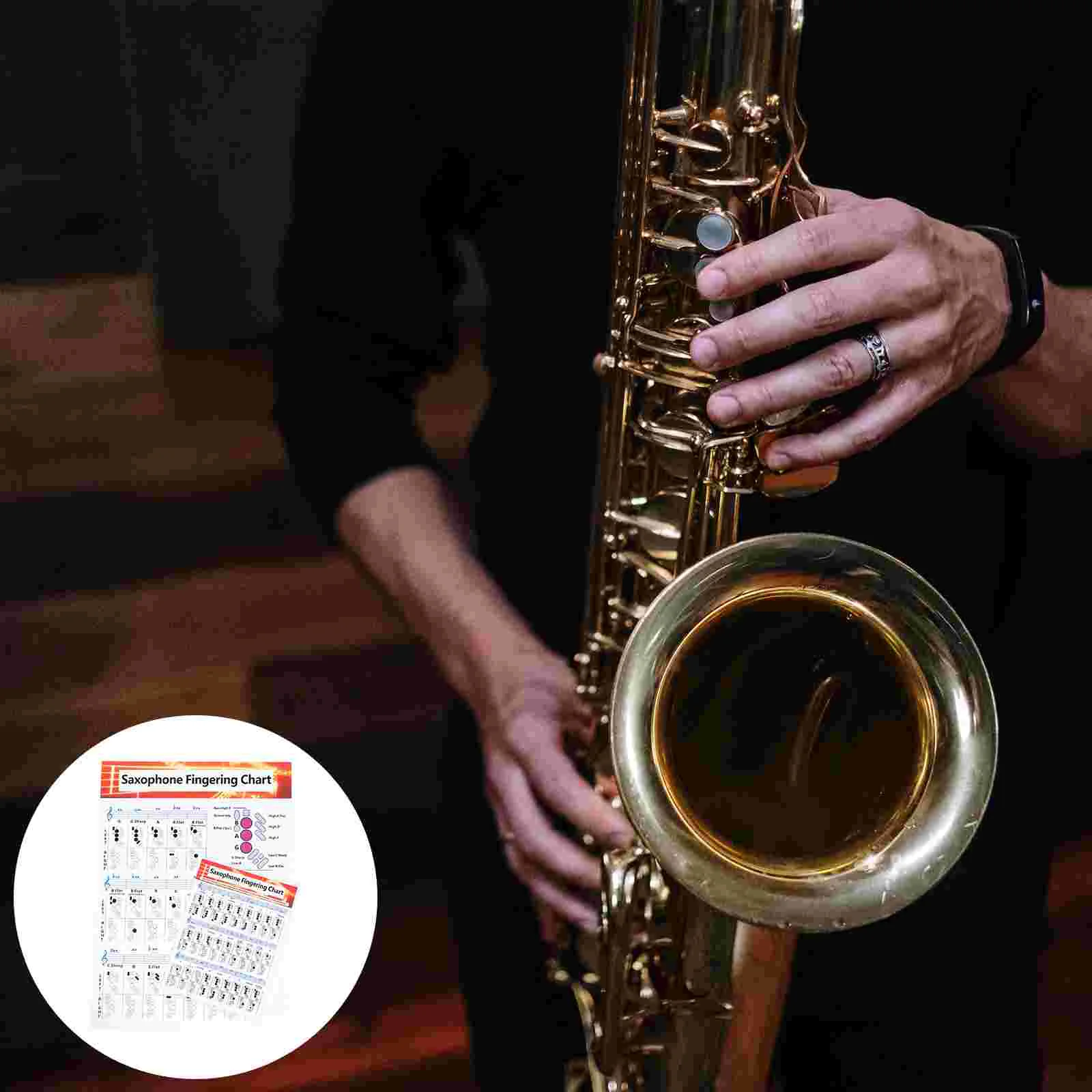 

2 pcs Saxophone Fingering Charts Durable Music Chart Learning Guide Fingering Diagram Chords Poster for Kids Adults