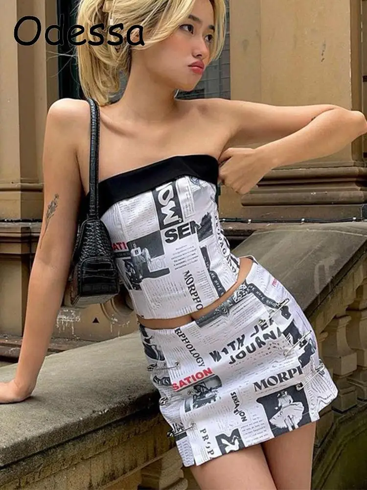Женский комплект из 2 предметов с юбкой и принтом газета Одесса привлекательный