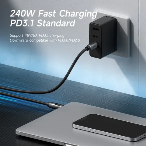 Кабель Hagibis USB C со светодиодным дисплеем типа C — C Кабель для быстрой зарядки PD 240 Вт Силиконовый зарядный кабель для iPhone 17 Macbook Pro Air