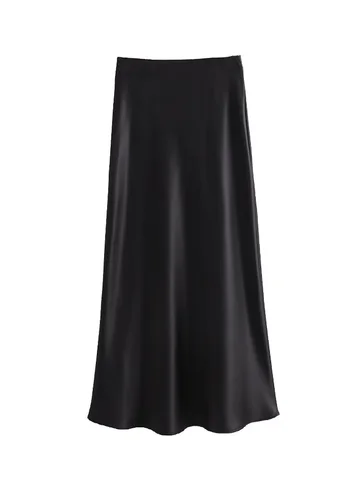 Атласная женская длинная юбка макси трапециевидной формы с высокой талией