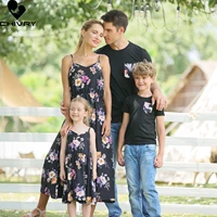 2022 family holiday wear flower print mother father kids matching clothing sets mommy and me sleeveless dress dad son shirt tops