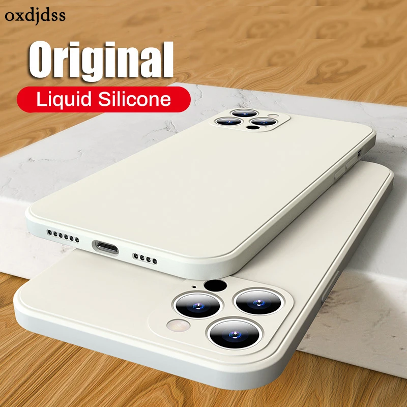 

Original Square Liquid Silicone Case For iPhone 13 Pro Max 12 11 XR XS X 7 8 Plus SE 2020 Mini Soft Lens Protection Cover Coque