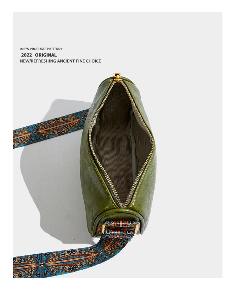 Elmsk 2022 Vintage Ethnic Style Single Shoulder Bag Patent Leather Bag Fashionable Messenger Bag Women