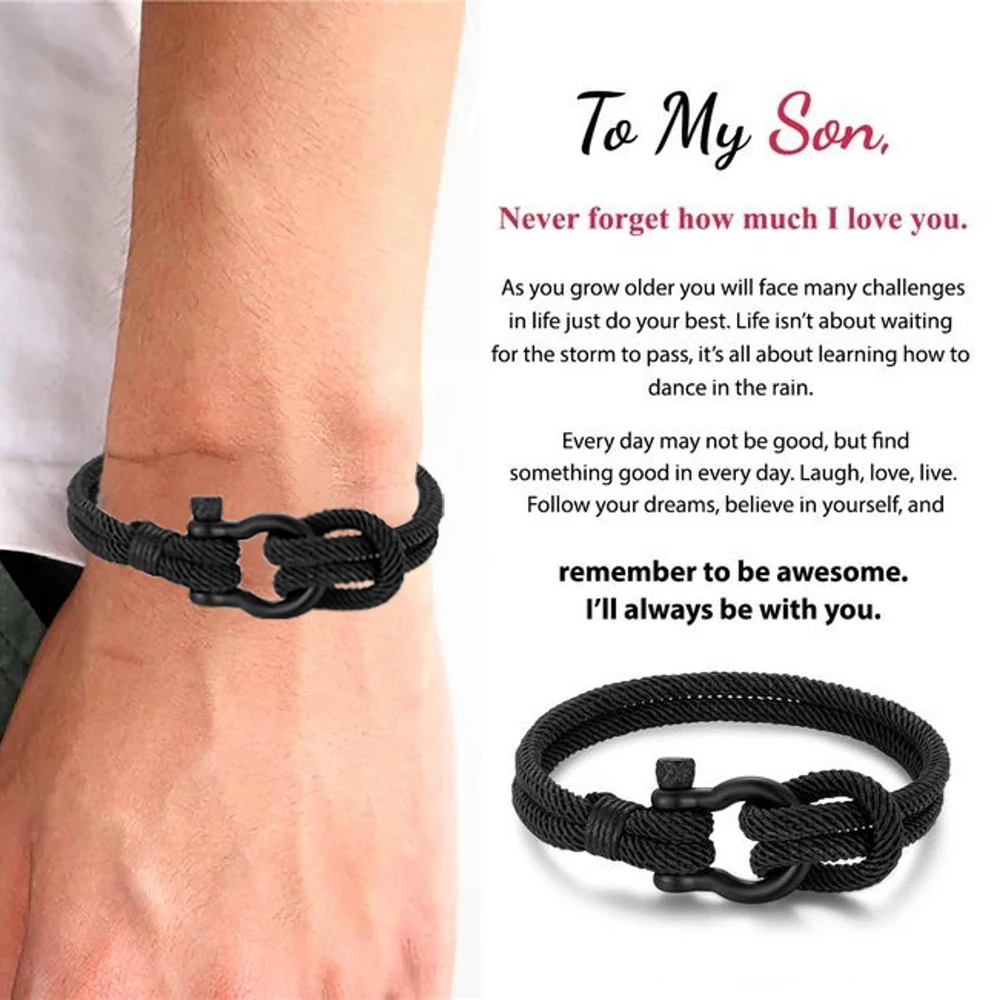 

To My Son To My Grandson Bracelet Love You Forever Braided Leather Knot Bracelet Stainless Steel Gift for Son Jewelry Gift