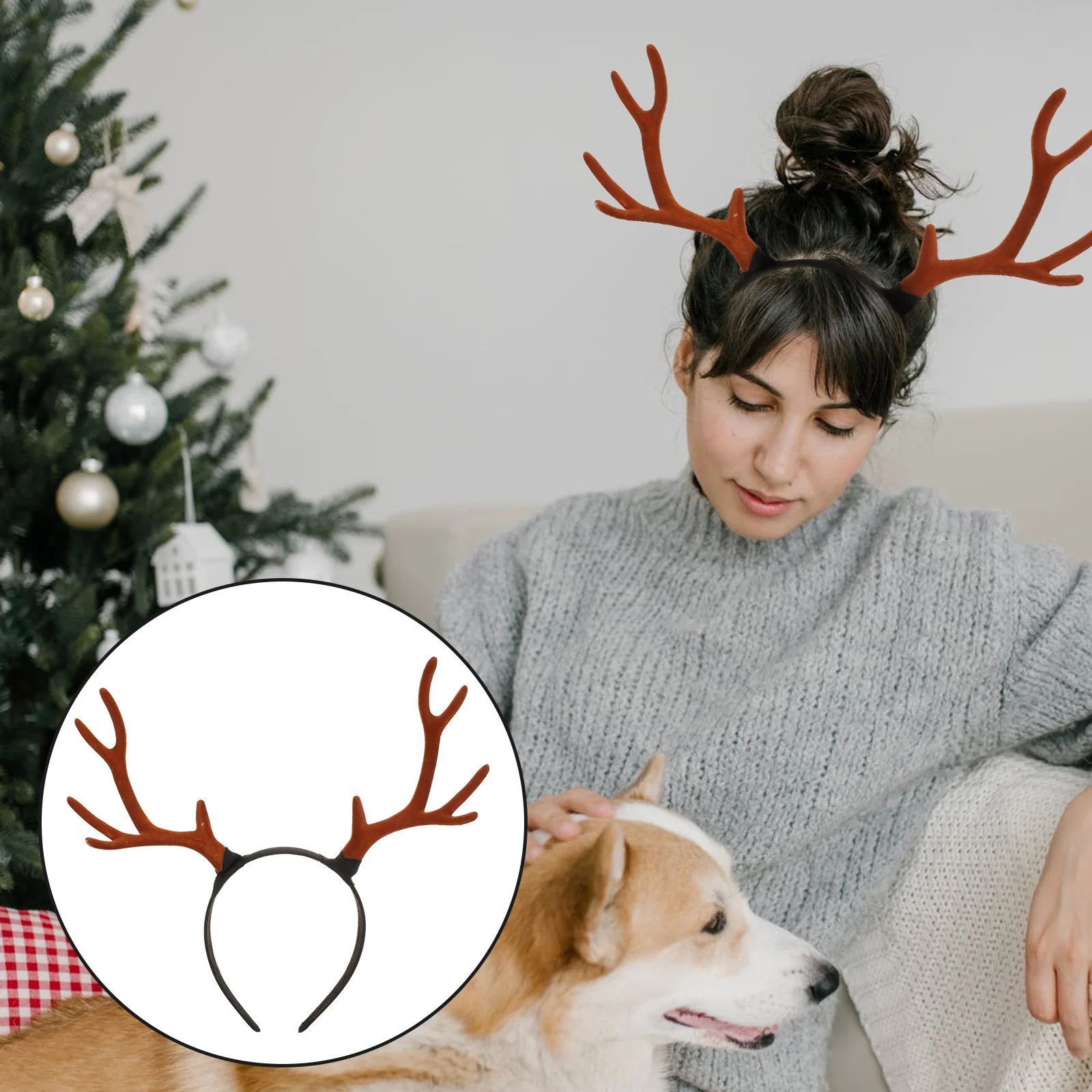 

Lighted Christmas Headwear Christmas Antler Costume Xmas Party Head Bopper Brown Deer Antler Headband Deer Horn Headband