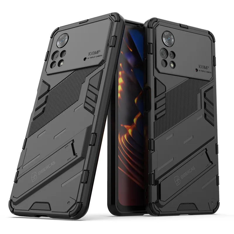 For Poco X4 Pro 5G Case For Xiaomi Poco X4 Pro Cover Punk Stlye Hard Rubber Bumper Armor Bracket Case Poco X4 M4 X3 M3 Pro