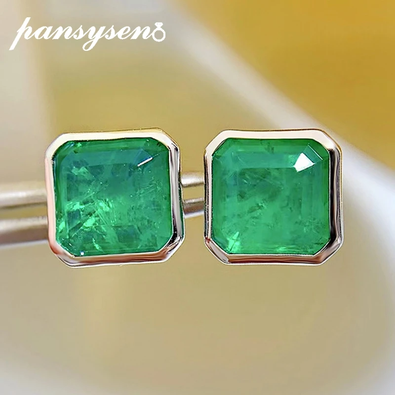 

PANSYSEN Vintage 925 Sterling Silver Square 3CT Emerald Gemstone Ear Stud Earrings Anniversary Cocktail Fine Jewelry Wholesale