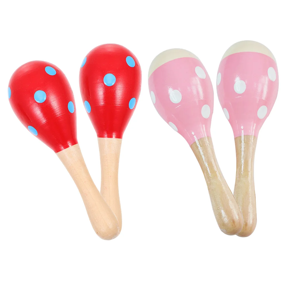 

4Pcs Wooden Maracas Toys Wooden Maracas Cartoon Maracas Rattles Kindergarten Maracas Props Kids Percussion Playthings for Gift