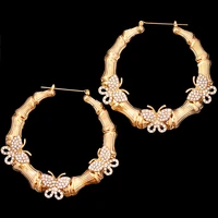 new fashion luxury crystal butterfly hoop earrings for women big bamboo circle earring wedding party shiny ear ring jewelry 2022