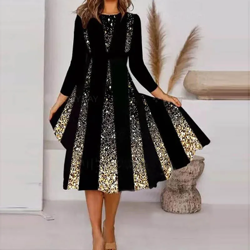 

Женское винтажное платье-миди в горошек, с круглым вырезом и оборками