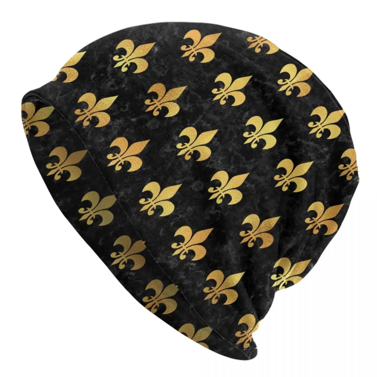 

Royal Gold Black Marble Fleur De Lis Skullies Beanies Caps Hip Hop Winter Warm Knit Hats Unisex Adult Lily Floral Bonnet Hats