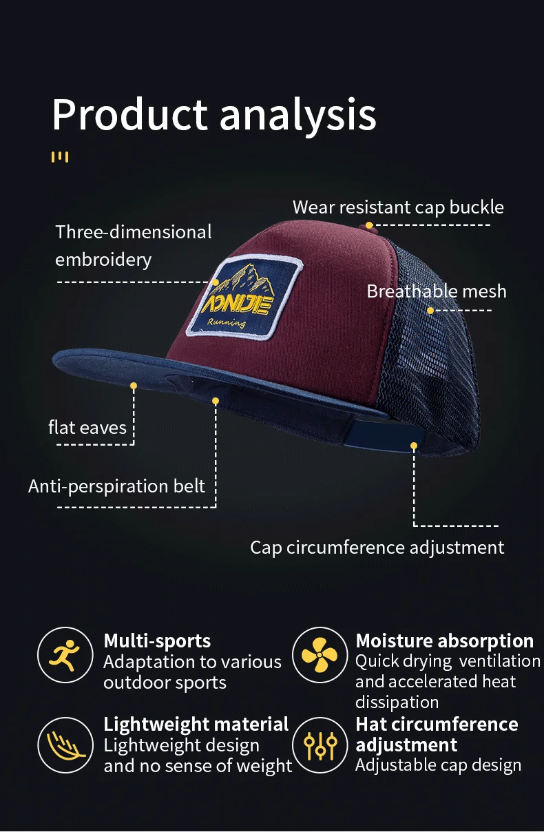 AONIJIE Sports Adjustable Breathable Flat Eaves Sun Visor Snapback Cap Trucker Hat Mesh Back for Running Hiking Baseball Blm