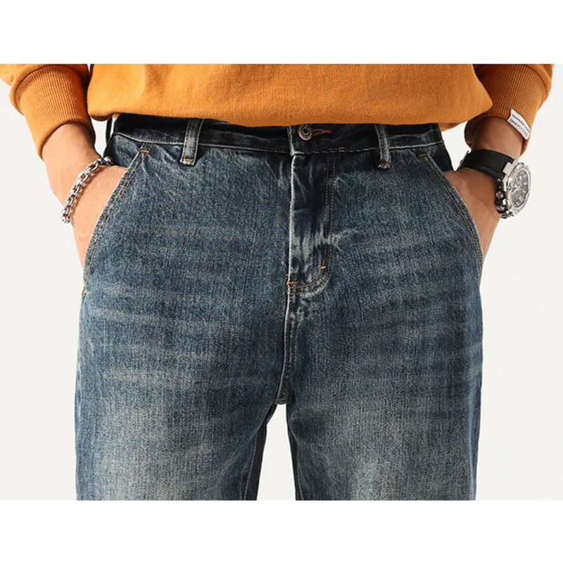 Streetwear Men Autumn and Winter Straight Loose Cylinder Jeans Vintage Large Ventilation Comfortable Blue Harun Trousers Female