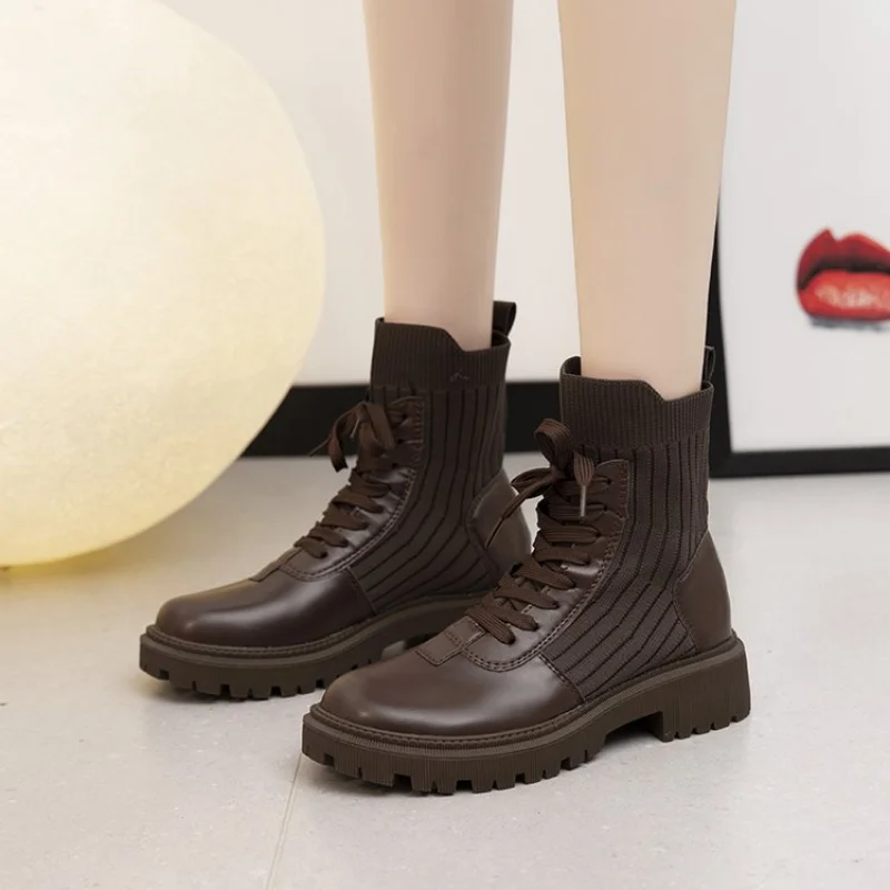 2022 New Autumn/Winter Women Shoes Cow Leather Round Toe Low Heel Boots Women Casual Short Boots for Women Female Modern Boots