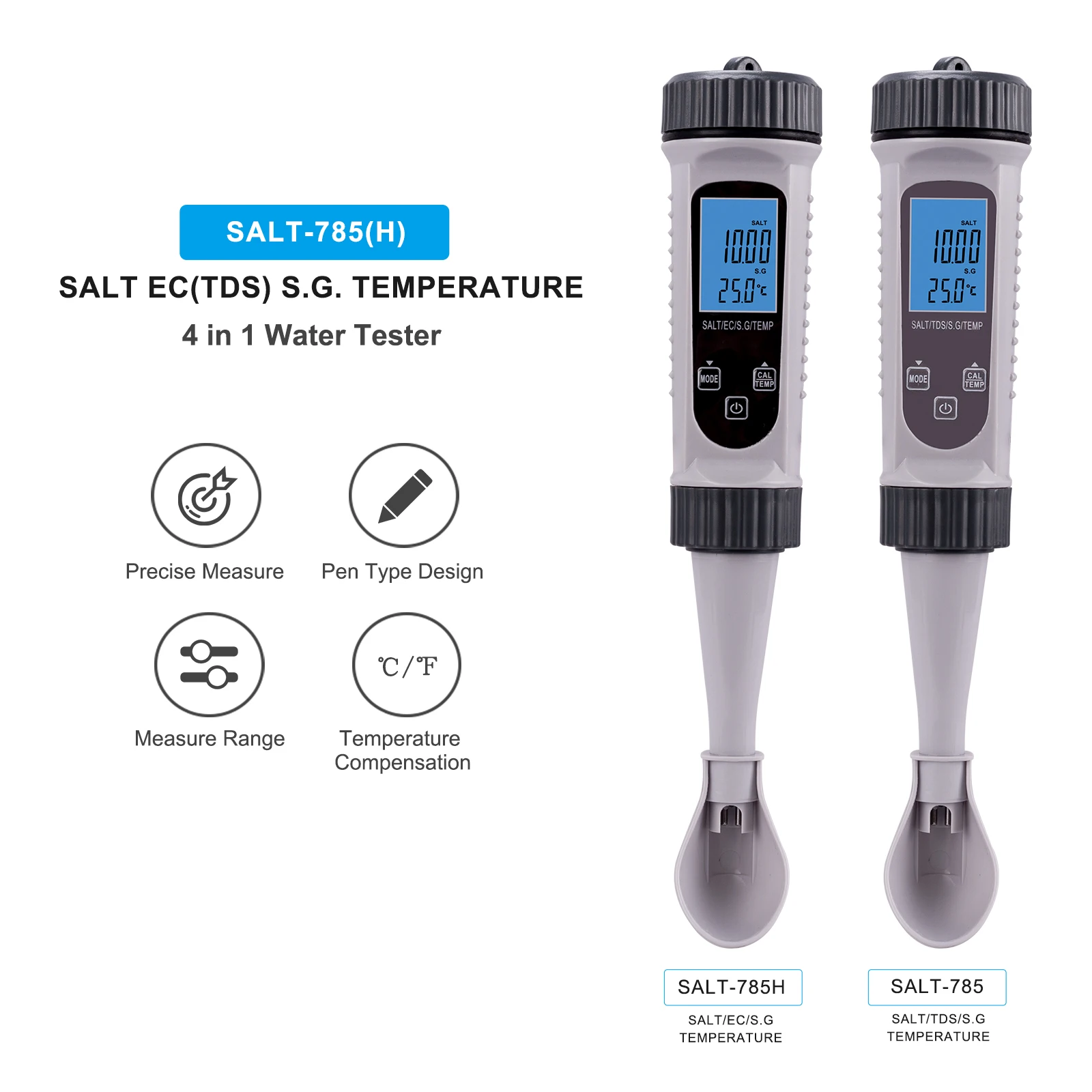 

Digital 4 in 1 Salt EC(TDS) TEMP S.G. Meter Water Quality Analyzer Salinity Acidimeter Conductivity PPM Tester