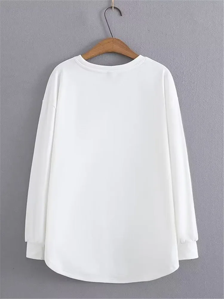 Plus Size Women's T-Shirt Long Sleeve Spring Autumn Oversized Solid Color Loose Sweatshirt Tops With Elasticated Cuffs