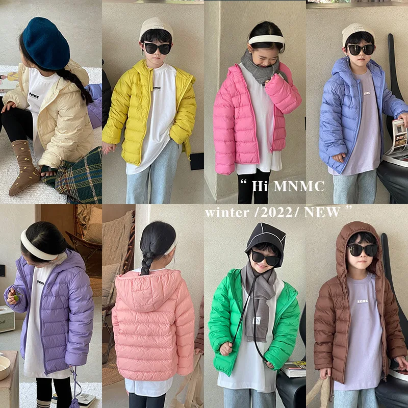 

Детский Зимний пуховик для девочек, теплая одежда для мальчиков с капюшоном, 90% Пух белой утки, однотонный пуховик в Корейском стиле