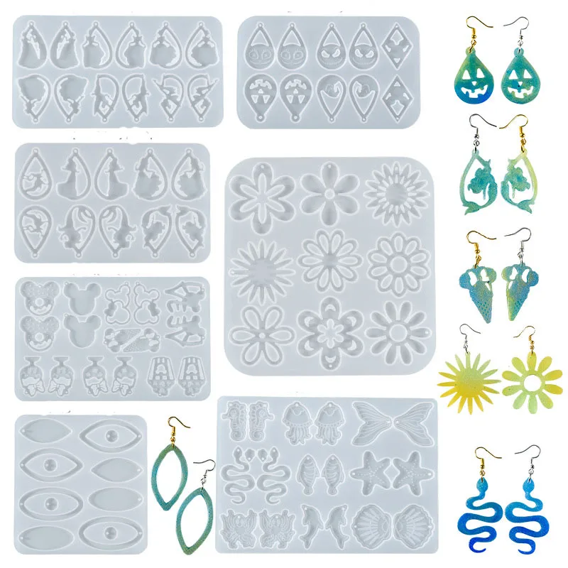 

DIY Crystal Resin Earring Mold Oval Flower Dessert Ocean Halloween Earring Pendant Silicone Mold