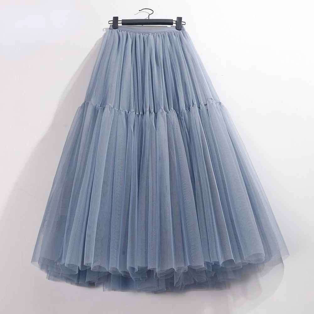 

Ruffles Tutu Pleated Skirt Women High Waist Big Swing Vintage Tulle Skirt Korean Black Green Mesh Long Skirt Clothing Streetwear