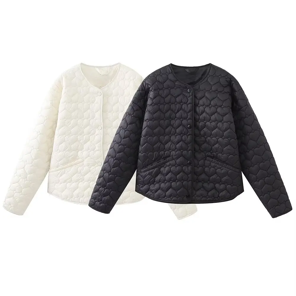 TRAFZA женская зимняя модная стеганая хлопковая куртка в форме сердца с карманами