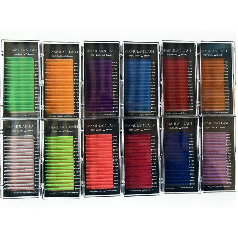 Lash Extenions Neon Lashes Fluorescent Green Colorful Eyelash Extension Mink Faux Eyelashes Maquiagem Yellow Red Blue