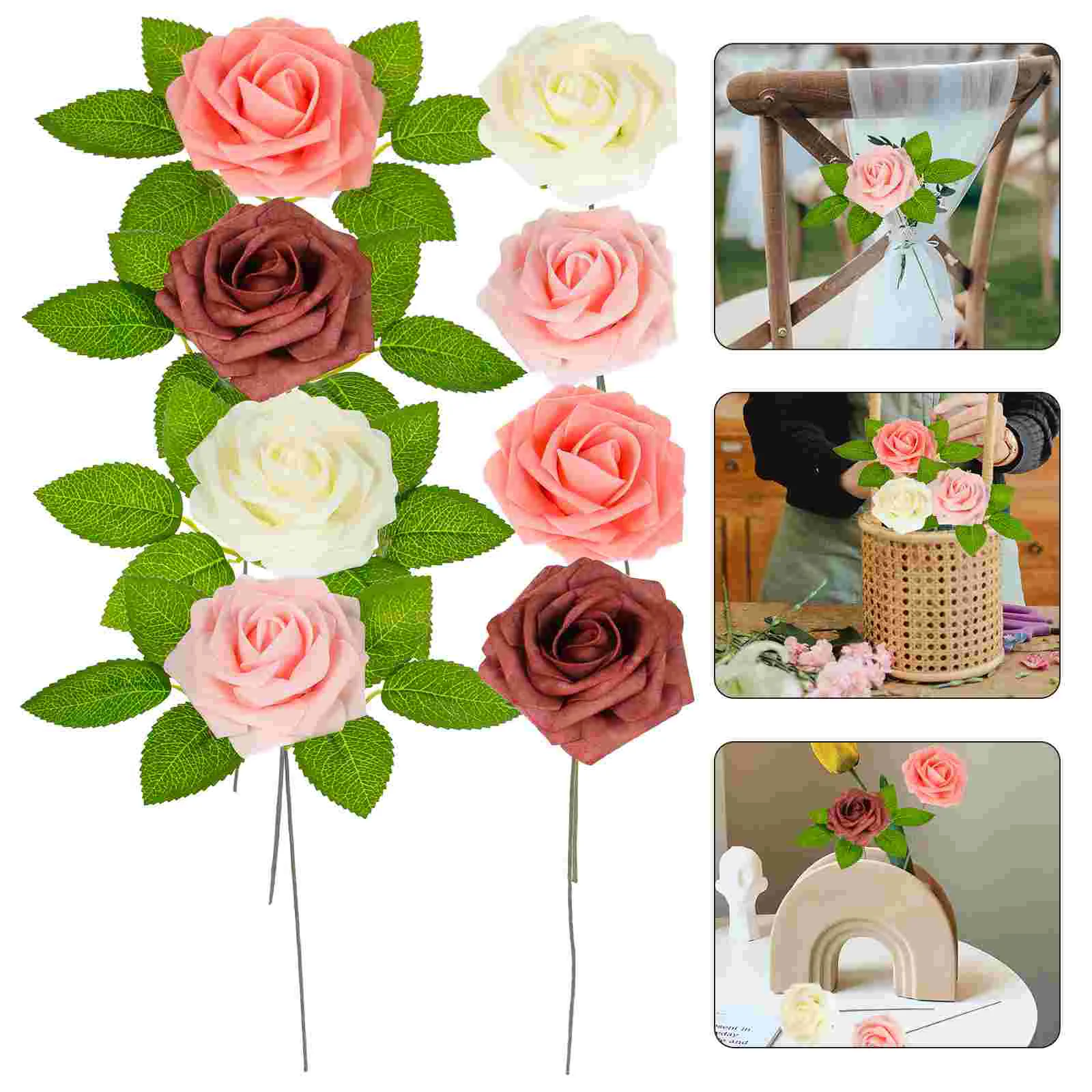 

25 Pcs Round Flower Box Vintage Decor Valentine Day Bouquets Roses Artificial Flowers Essential Oil