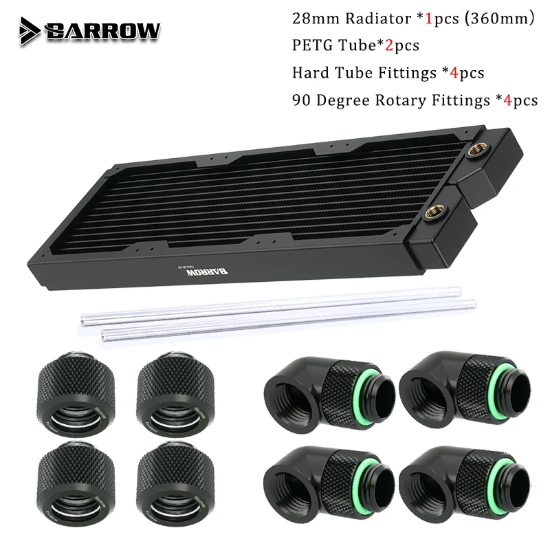 Barrow Water Cooling Kit,20/28mm Thick Radiator+G1/4'' 90 Degree Rotary Fittings+PETG Tubes+Connectors, Dabel-20a Dabel-28a enlarge