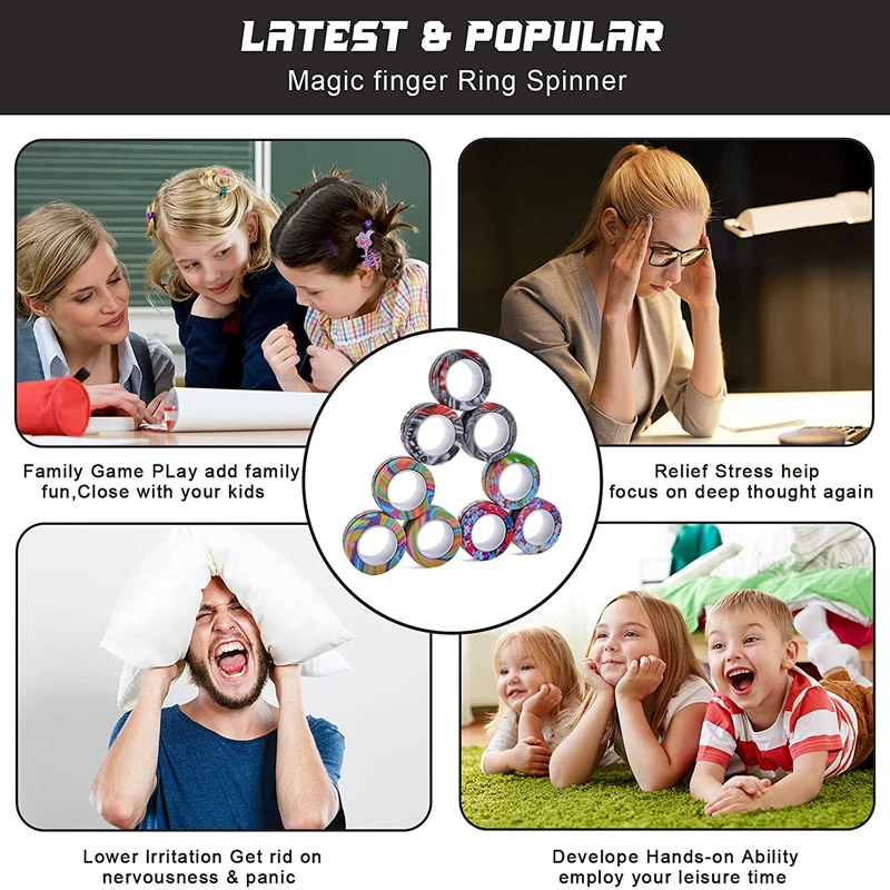 Флуоресцентные кольца с кончиками пальцев ручной фиджет магнитный игрушки