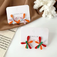 korean fashion colorful contracted earrings enamel stud earring 2022 fashion irregular metal spray flowers earrings for women