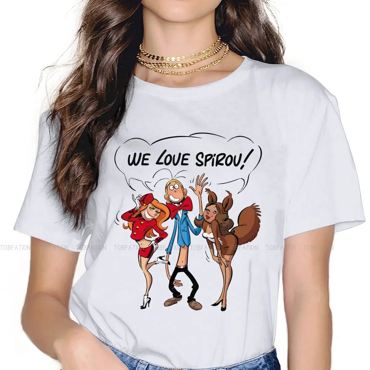 Милая женская футболка Les Nombrils Love Spirou, повседневные винтажные Топы большого размера с коротким рукавом в стиле Харадзюку, 5XL