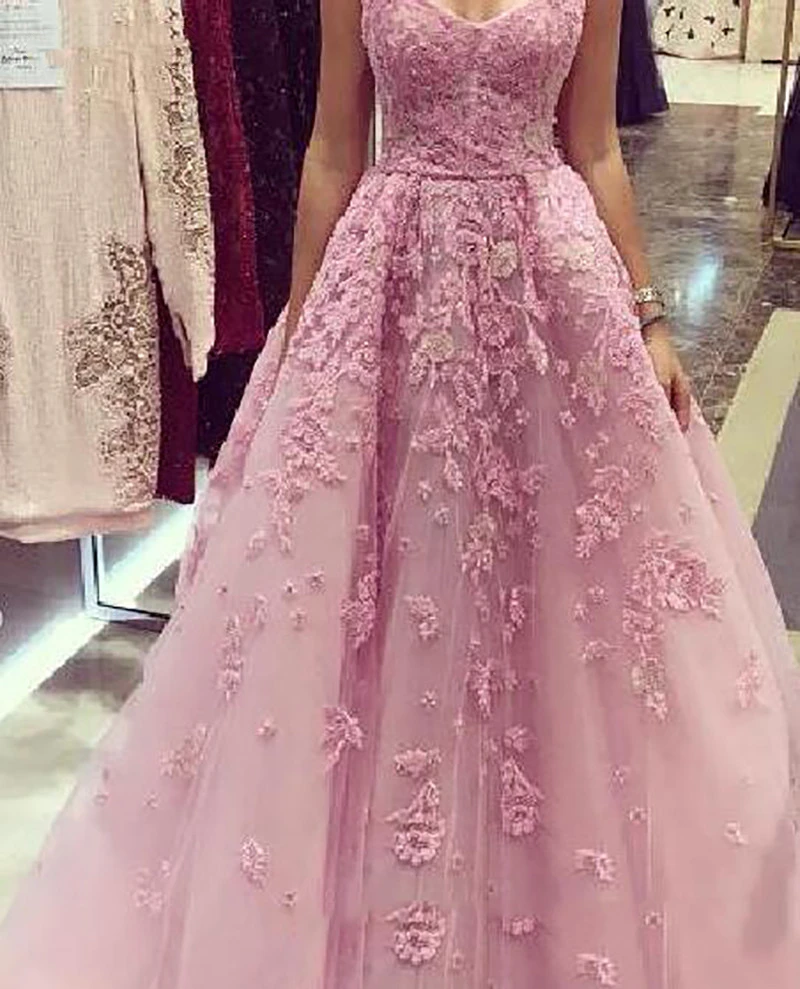 Abito Da Ballo Senza Spalline Rosa Personalizzato Felice Con Ricamo In Tulle Senza Maniche Abito Da Sera Da Donna Lungo Fino Al Pavimento Vestidos De 