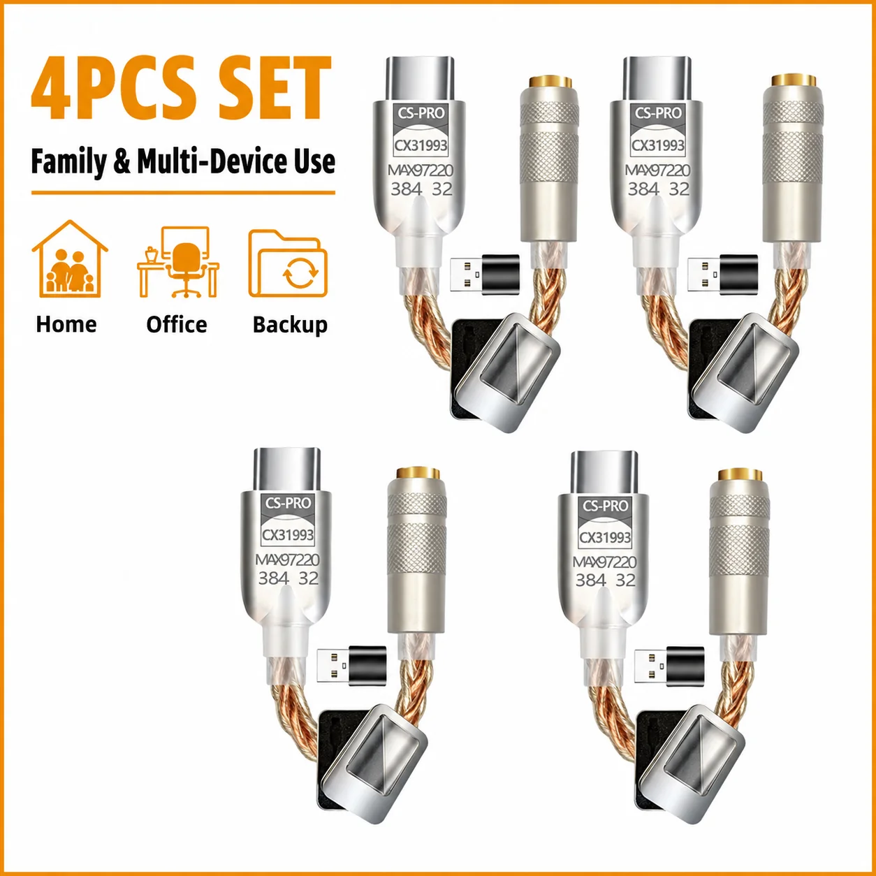 Фото 2 шт., 4 шт., 6 шт. USB-C DAC-адаптеры CX31993 MAX97220, Hi-Fi аудиоконвертеры Type-C на 3,5 мм, усилители для наушников, 32 бит, 384 кГц №4