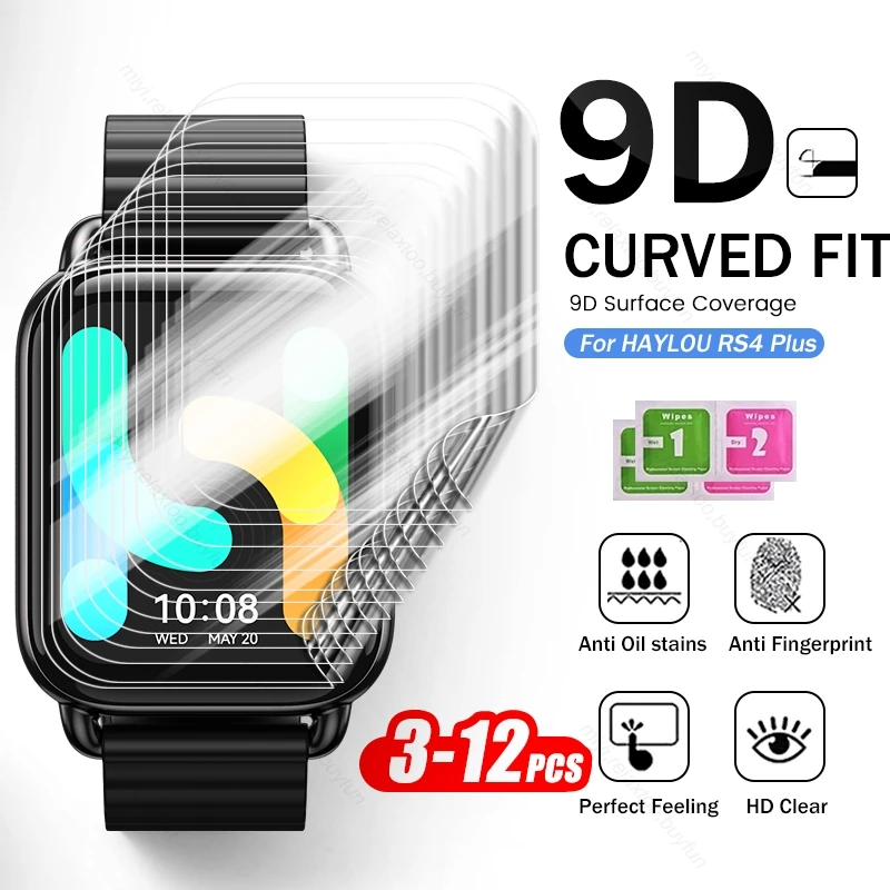 

3-12PCS 9D Curved Soft Hydrogel Film For HAYLOU RS4 Plus Screen Protector Not Glass On RS4Plus RS4+ 1.78" Smartwatch Accessories