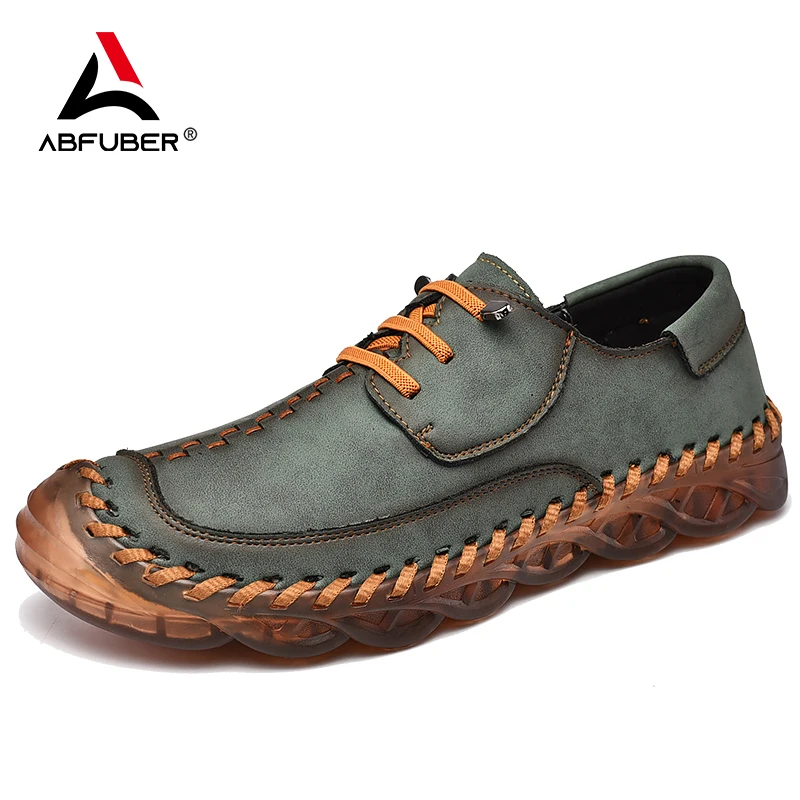 Мужские кожаные туфли ручной работы коричневые повседневные на плоской подошве