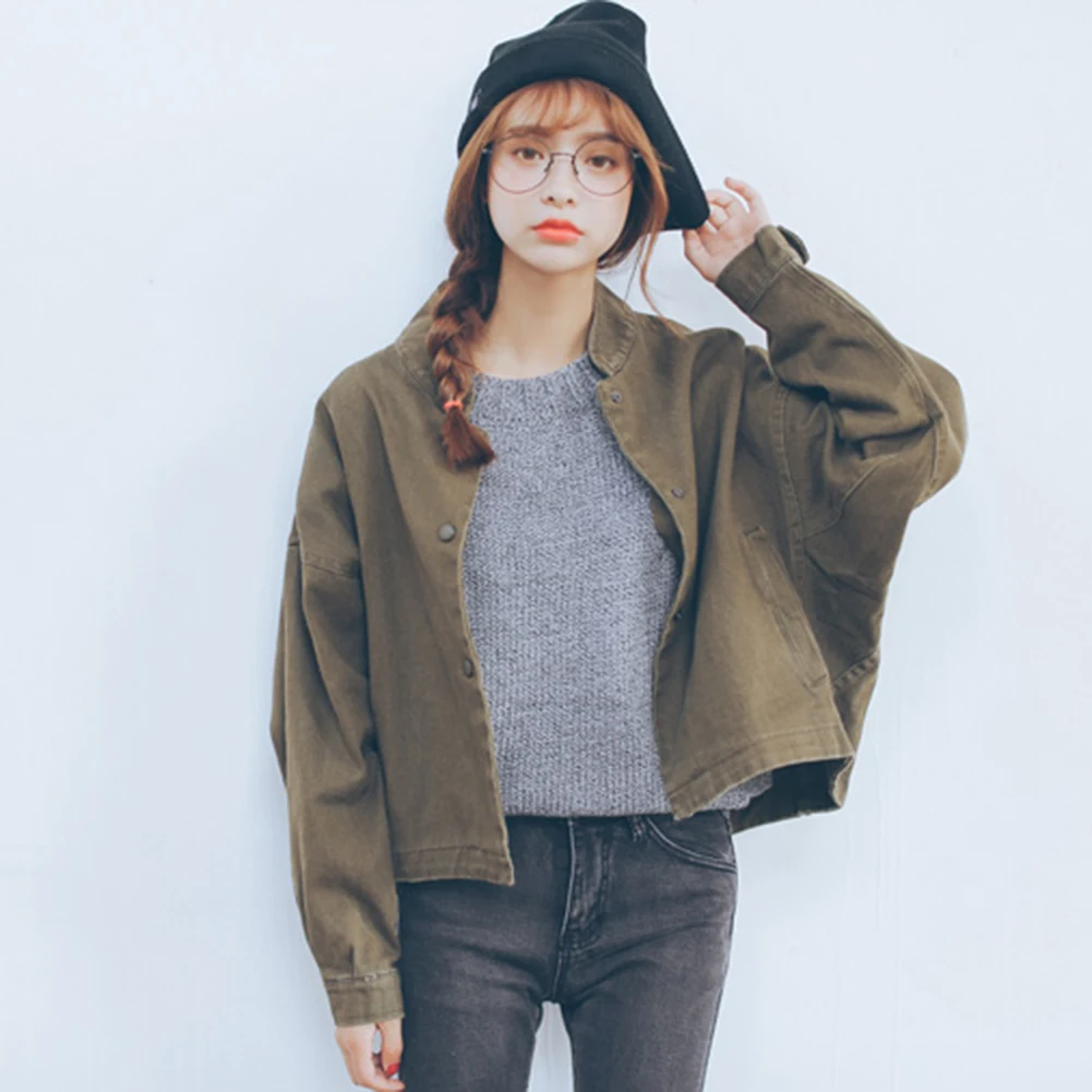 

2019 New Korean Jackets Fashion Autumn Women Long Sleeve Solid Pocket Loose Women Outdoor Activities Casual Baseball Coat