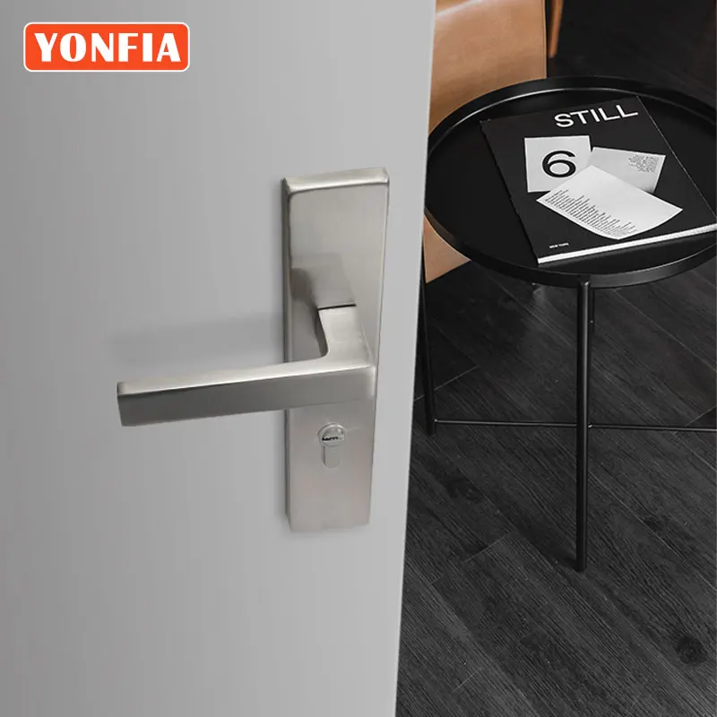 

YONFIA A8198P11L Brushed Silver Nickel Square Panel Lever Door Handle On Plate Main Interior Door Handle For Toilet Door