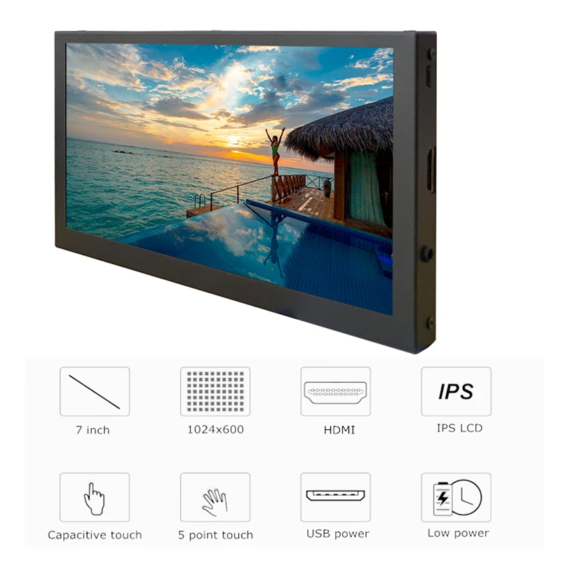 7 inch IPS LCD Display HDMI-compatible Capacitive Touch Screen 1024x600 Monitor Aluminum Case For Raspberry Pi 7 Windows AIDA64