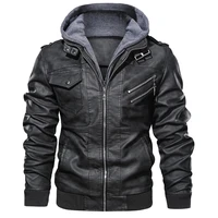 jacket autumn winter mens biker leather zipper dig pocket straight hem casual hooded youth stand collar warm hooded pu coat