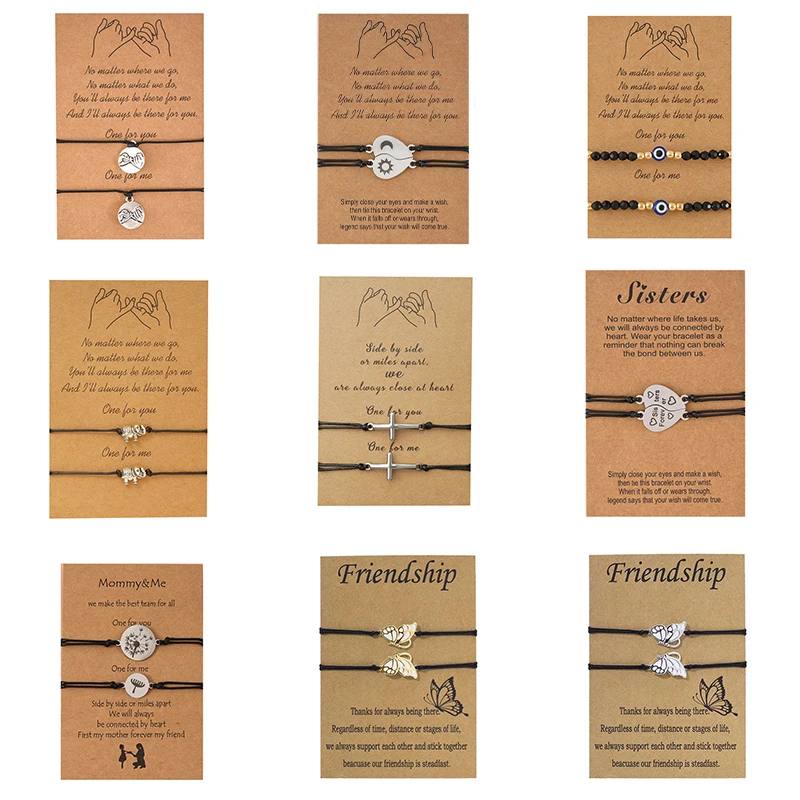 

Heart Friendship Bracelet For Girls Boys Friends Sisters Graduation Gift Sun Moon Stainless Steel Handmade Braided Card Bracelet