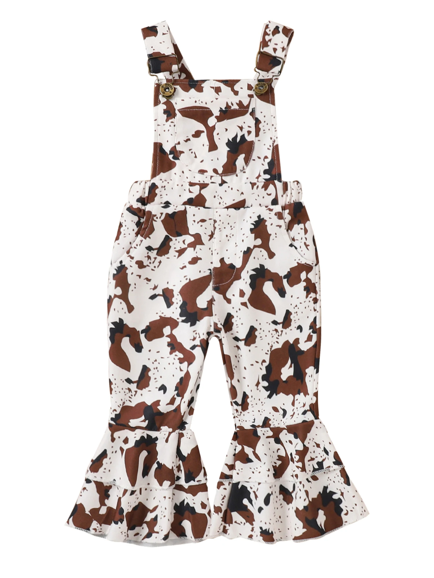 

Newborn Toddler Girls Summer Sling Bodysuuit Jumpsuit Sleeveless Backless Cow Print Suspender Flared Pants